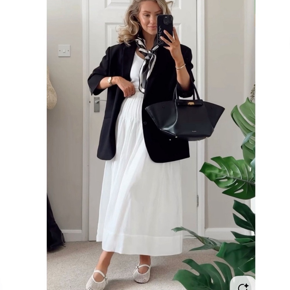 NEW Theory Easy Midi Skirt White City Poplin XS
